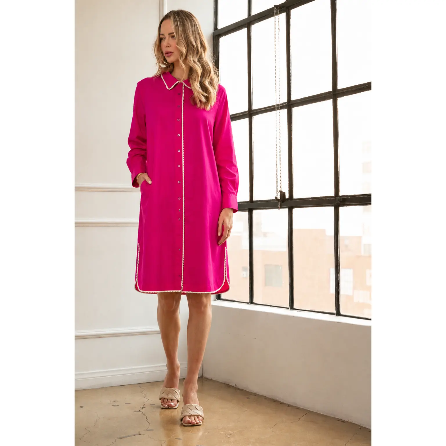 Janelle Stretch Parachute Nylon Dress with Pearls