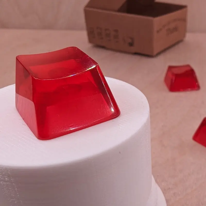 ResinKeyWorks Red Blank 1U Accent Keycaps, Transparent Hand Polished Resin OEM Caps with MX stems