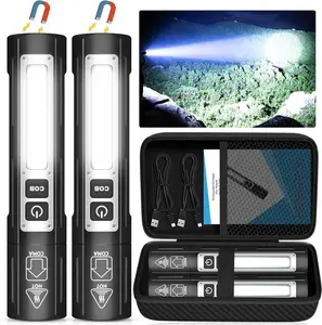 Rechargeable Flashlights High Lumens - Super Bright Small Pocket Magnetic Flashlight, 8 Modes LED Tactical Flash Light, Dual Button Powerful Work Light for Car,Home,Camping,Emergency (2, Pure Black)