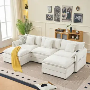Oversized U-Shaped Deep Seat Sectional Sofa with 2 Movable Ottomans, 3-Seater Modular Cloud Couch, Chenille Fabric, DIY Combination for Living Room