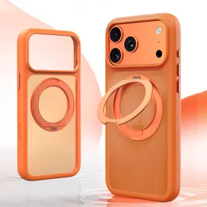Silky-Feel Phone Case with Built-in 360° Rotating Stand Magnetic Magsafe phone case for iPhone 17 16 15 14 13 12 Pro Max Plus Air Protection Protector,Protector Cover, Shockproof Casing，orange black blue gray Retro fashion Protective Smartphone