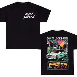 Kill All Wipers Don’t Look Back T-Shirt – Retro JDM Street Car Graphic Tee, Drift Culture Neon Aesthetic Shirt, Car Enthusiast Streetwear for Men & Women, JDM Lifestyle Gift