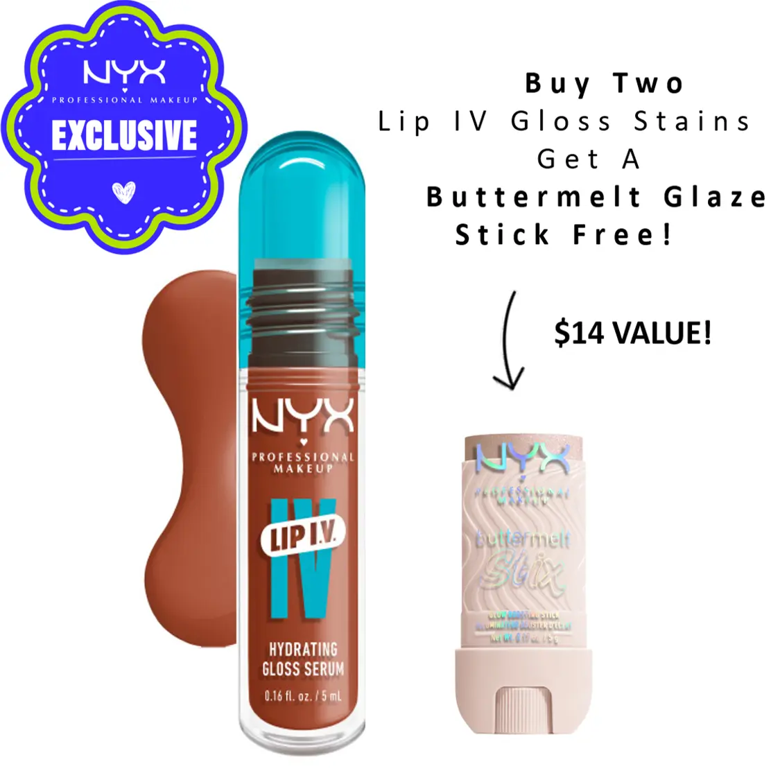 Lip I.V. Hydrating Lip Gloss Serum + Stain, 12HR Lightweight Hydration with Magnesium, Vitamin B12 & Coconut Water, NYX Professional Makeup Lip I.V. Hydrating Lip Gloss Serum + Stain, 12HR Lightweight Hydration with Magnesium, Vitamin B12 & Coconut Water, NYX Professional Makeup