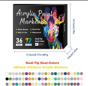 Acrylic paint marker with dual-color brush tip, double-ended acrylic paint pen, suitable for rocks, eggs, wood, canvas, plastic, glass, and ceramics