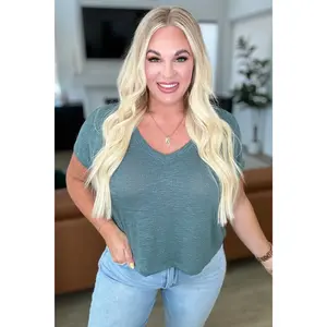 Classic Comfort V-Neck Top in Ash Jade