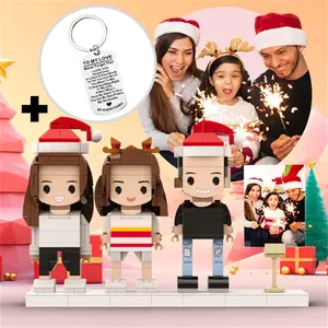 Family Full Body Customizable 3 People Photo Frame and Keychain Custom Brick Figures with Keychain Set Perfect Gifts for Family