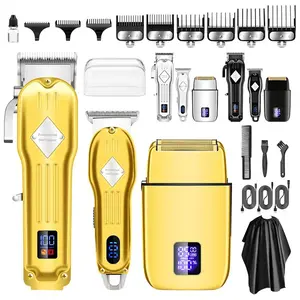 Professional USB Rechargeable Electric Shaver Kit, 1 Set 3 Styles Multifunctional Portable Rechargeable Hair Trimmer Beard Shaver Hair Clipper Set With LCD Display, Christmas Gift, Stocking Fillers, New Year Gift, Winter, Barber Kit, Clippers Barber Kit