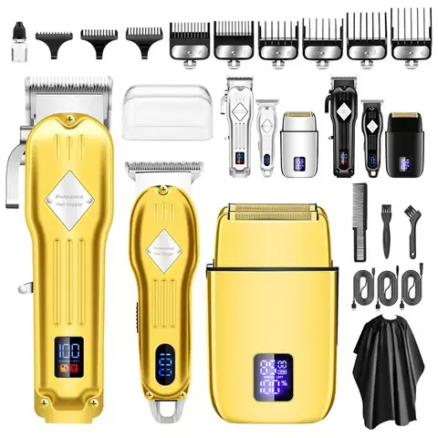 Professional USB Charging Electric Head Shaver Multi-Pack - 3-Speed Adjust Barber Clippers, 3-Style Multifunctional Portable Trimmer, Beard Trimmer for Face & Body, LCD Display, Stainless Steel Clipper Blade, Holiday Gift