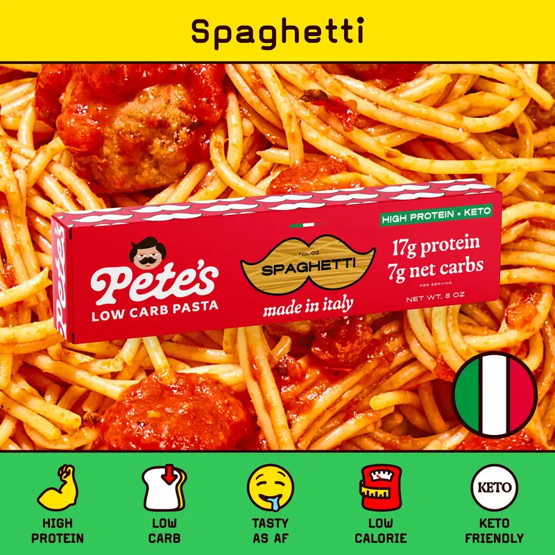 Pete's High Protein, Low Carb Pasta - Spaghetti, Healthy, Keto, Made in Italy