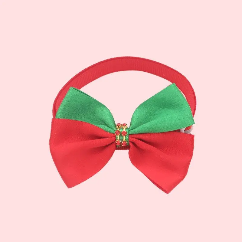 Adjustable Christmas Holiday Wear Pet Collar for Cats and Dogs - Soft Fabric Dog & Cat Accessory, Festive Bow