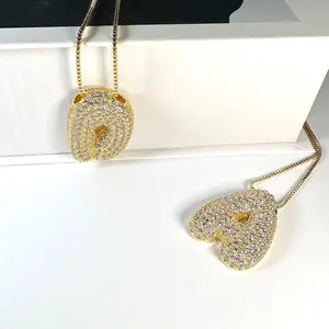 Initial Charm A-D Letters Pendant Necklace Women Men Choker Stainless Steel Rope Chain Fat Alphabet Gold Color Hip Hop Iced