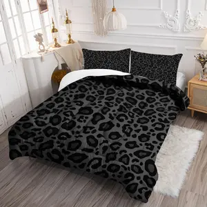 High quality leopard print bedding set, three piece set with durable and stylish design, soft and comfortable, perfect for room, bedroom and gift selection, single bed and double bed, bedding with filling material