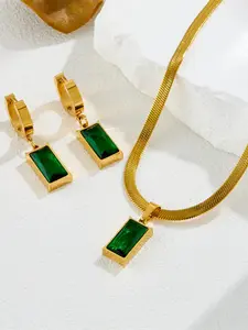 3-Piece Set Square Stainless Steel Crystal Zircon Necklace Earrings Jewelry Kit, Fashion Accessory for Women, Daily Wear