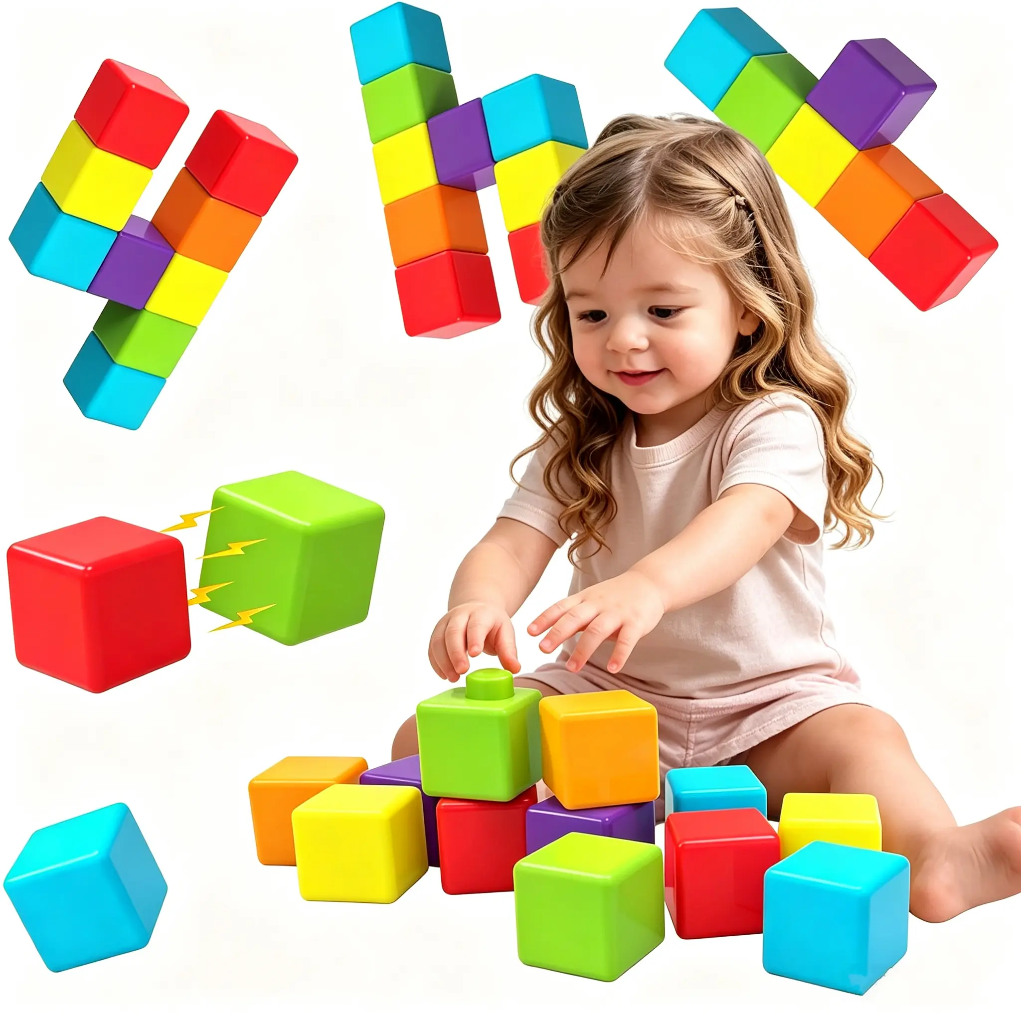 Magnetic Building Blocks Large, 1.65 inch Magnetic Stacking Cubes for Toddlers, Sensory & Montessori Toys for Boys & Girls 1 2 3 Years Old (12 PCS)