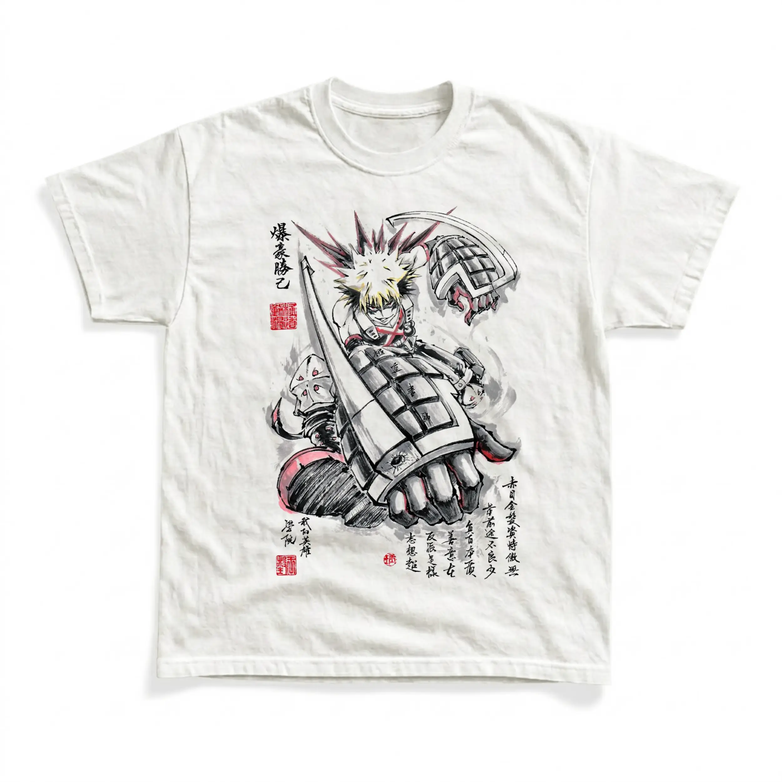 Gildan Men's and Women's T-Shirt, Vintage My Hero Academia - Katsuki Bakugo Graphic Tee, Y2K Grunge Streetwear Shirt, Sumi-e Brush Ink Explosion Hero Tops, Anime Manga Art Apparel, Casual Clothes, Vintage Fashion Gift Tees, Premium Cotton, Menswear