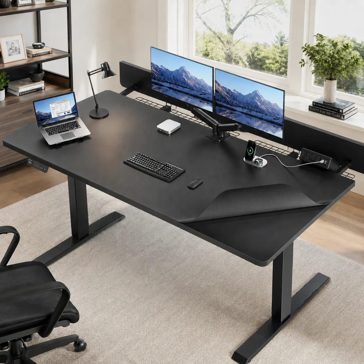 60 x 30 Electric Standing Desk for Home Office, Large Height Adjustable Computer Desk with Memory Controller, Cable Tray, Desk Pad and Power Strip