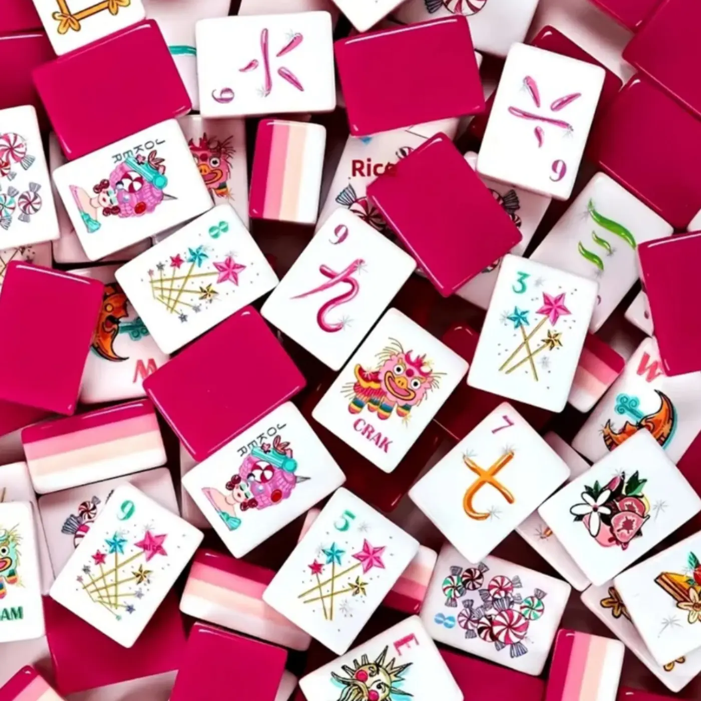American-style mahjong set, 160 pieces in a 4-layer mahjong game set, stylish rose pink design, high-quality acrylic American-style mahjong tiles, complete mahjong set, perfect for family game nights