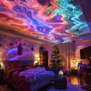 LED Aurora Projection Lamp with Remote Control, Ceiling Projection Lamp, Multi-Color Changing Starry Sky Projector, Bedroom Night Light, Adjustable Brightness Light, Home Cinema Decor Gift