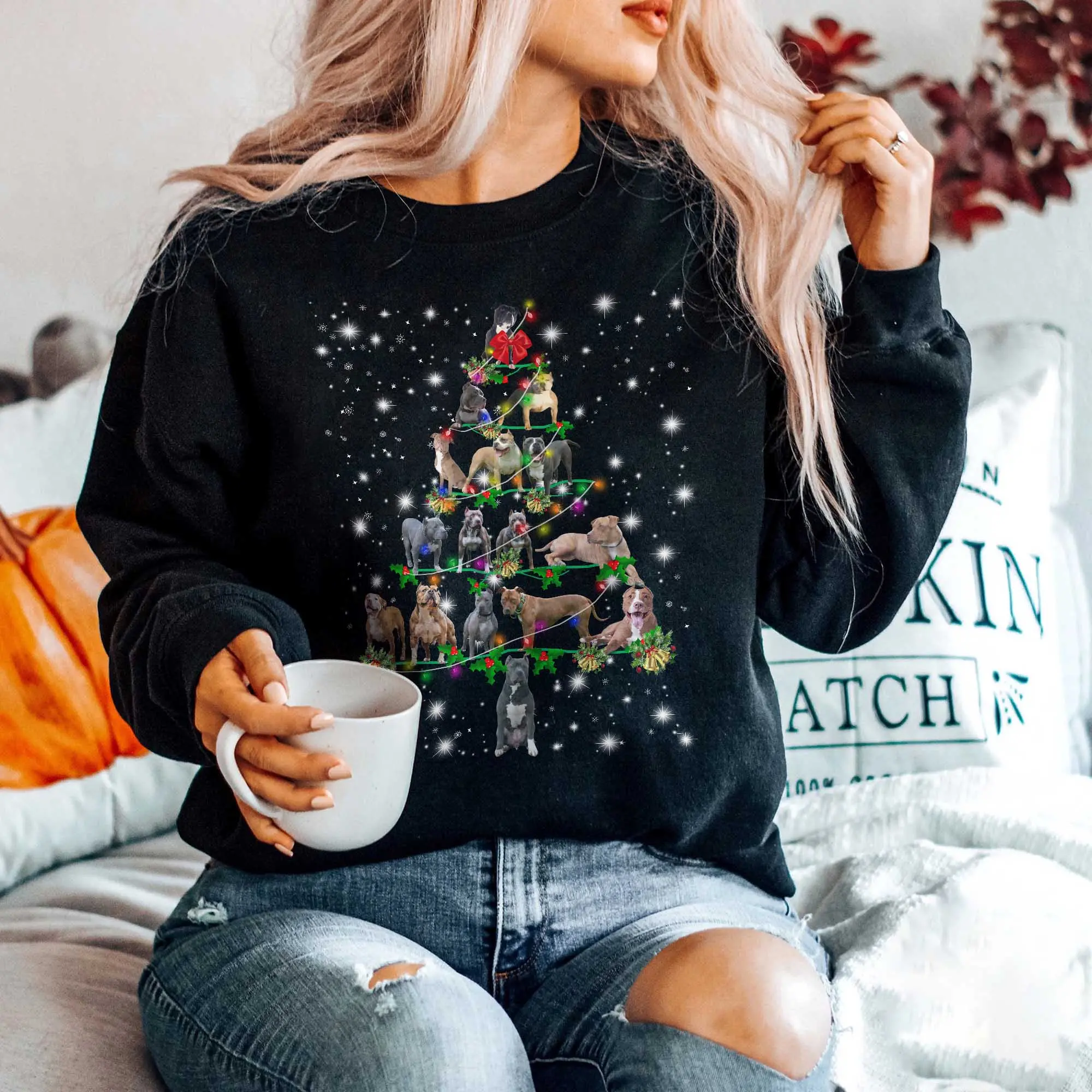 The Pitbull Christmas Tree Merch for Pitbull Lover - Unisex TShirt, Hoodie, Sweatshirt Streetwear with High Quality Fabric Full Size Full Color