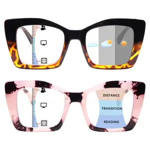 1 Pair Of Progressive Multifocal Blue Light-Blocking Reading Glasses And 1 Pair Of Photochromic Progressive Multifocal Blue Light-Blocking Reading Glasses, Featuring Durable Lenses And Spring Hinges, Suitable For Everyday And Outdoor Use