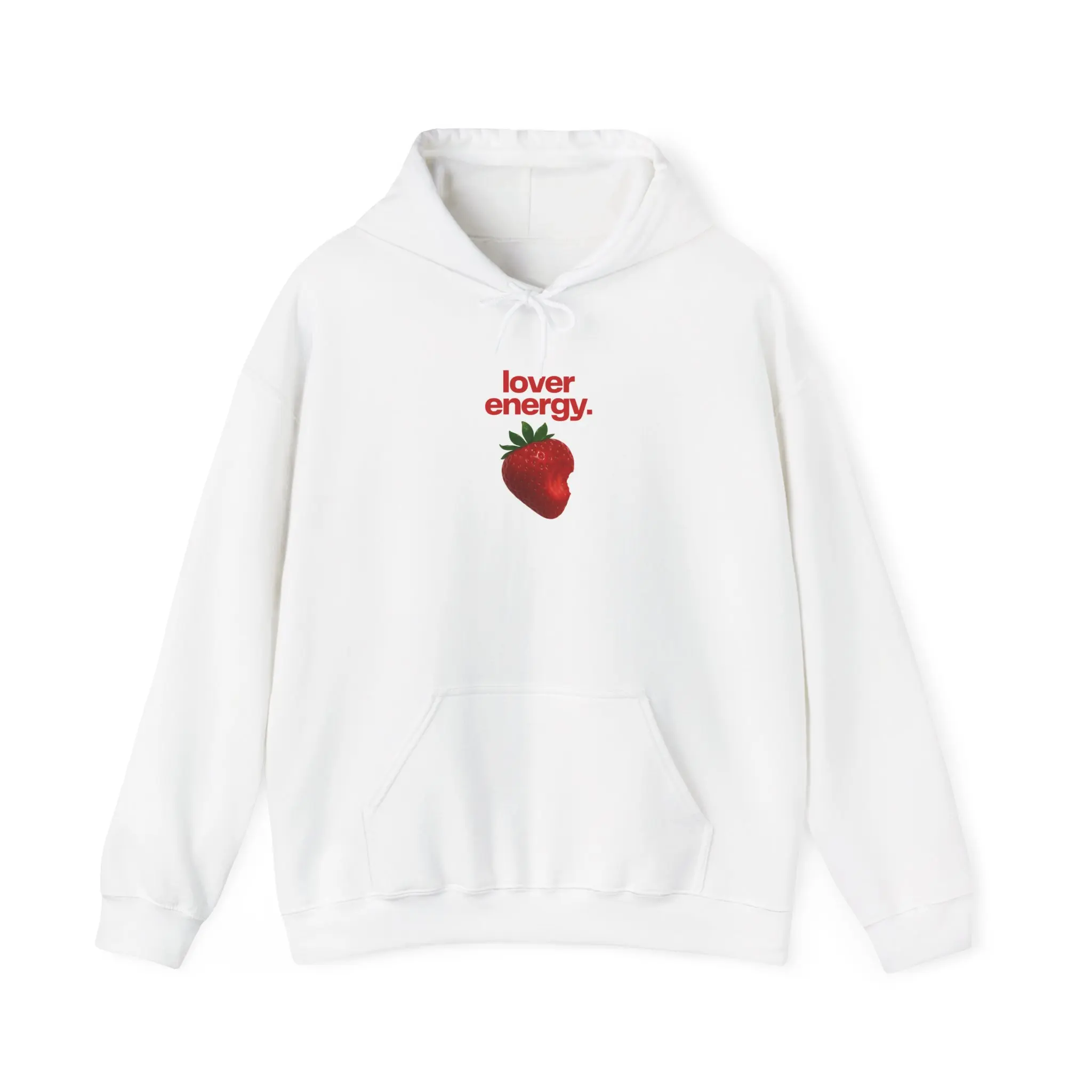 Men's Long Sleeve Strawberry Graphic Hoodie, Minimalist Embroidery Tops with Kangaroo Pocket