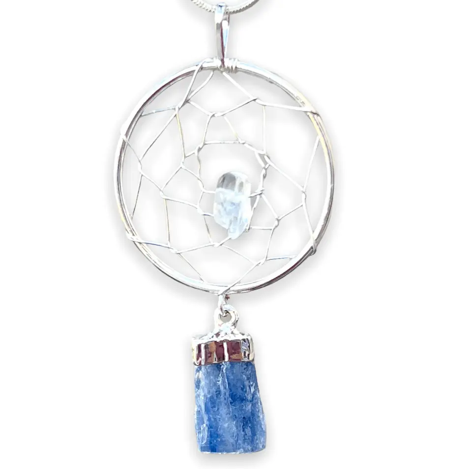 Blue Kyanite Dreamcatcher Silver Necklace - Dream Catcher Necklace
