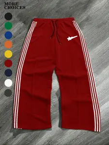 Men's Casual Fashion Star Print Long Pants, Fitted Striped Design, Spring & Fall Wear, Must-Have Wardrobe Essential