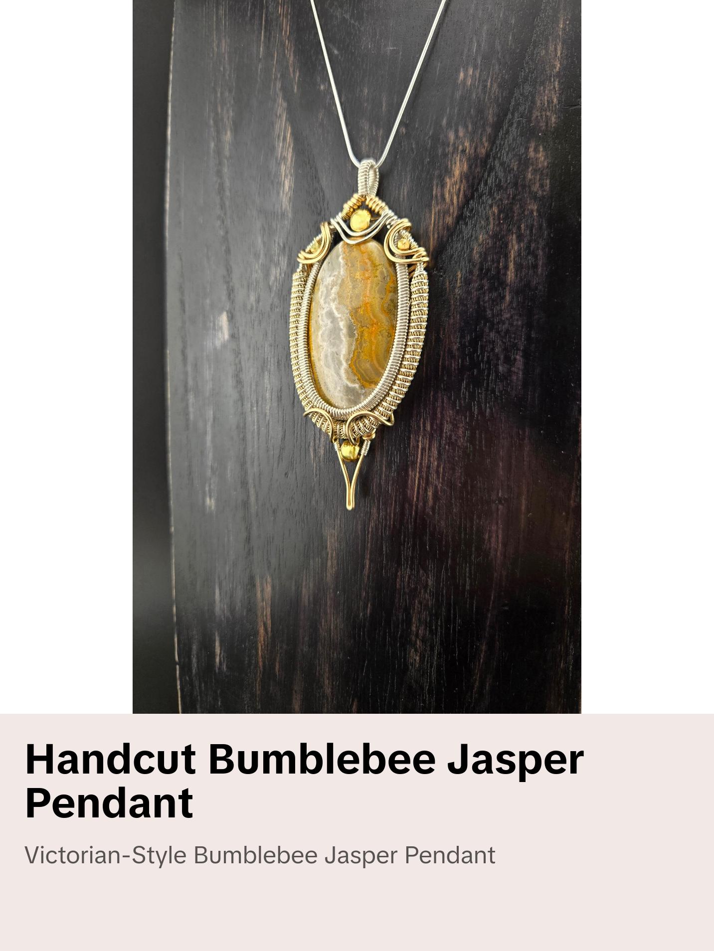 Handcut Bumblebee Jasper Pendant in 14/20 and .925