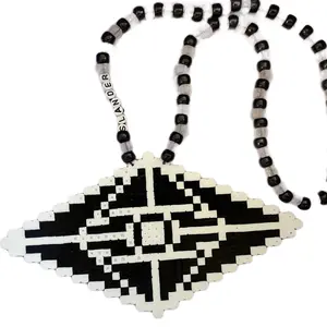 Slander Rave Kandi Perler Necklace - Black And White Slander Logo Perler with Pixelated Design