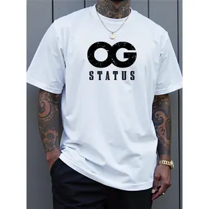 Mens Oversized Graphic Tee OG Status Streetwear Short Sleeve Crewneck Cotton Feel Casual Summer Outfit Hip Hop Skate Everyday Top