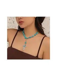 Turquoise Cross Necklace Cross Necklace Stainless Steel Turquoise Cross Pendant for Women