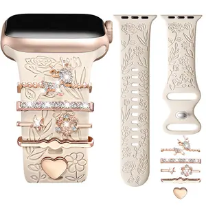 Luxury Star & Deer Apple Watch Charms – Dazzling Rhinestone Heart Buckles, Fashion Detachable Strap Decor