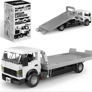 Rescue Flatbed Tow Trailer Truck Building Kit, 482 pcs Building Blocks Set with Moving Platform ,Scale 1:32 Model, Bricks Toy for Kids & Adults Boys, Hobbyist, Collector,Christmas, Birthday Gift, Building Block Sets