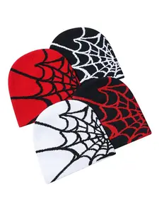 Random Color Spider Web Pattern Beanie Hats, 5 Counts Casual Soft Comfortable Hat for Men & Women, Fashion Accessories for Fall & Winter