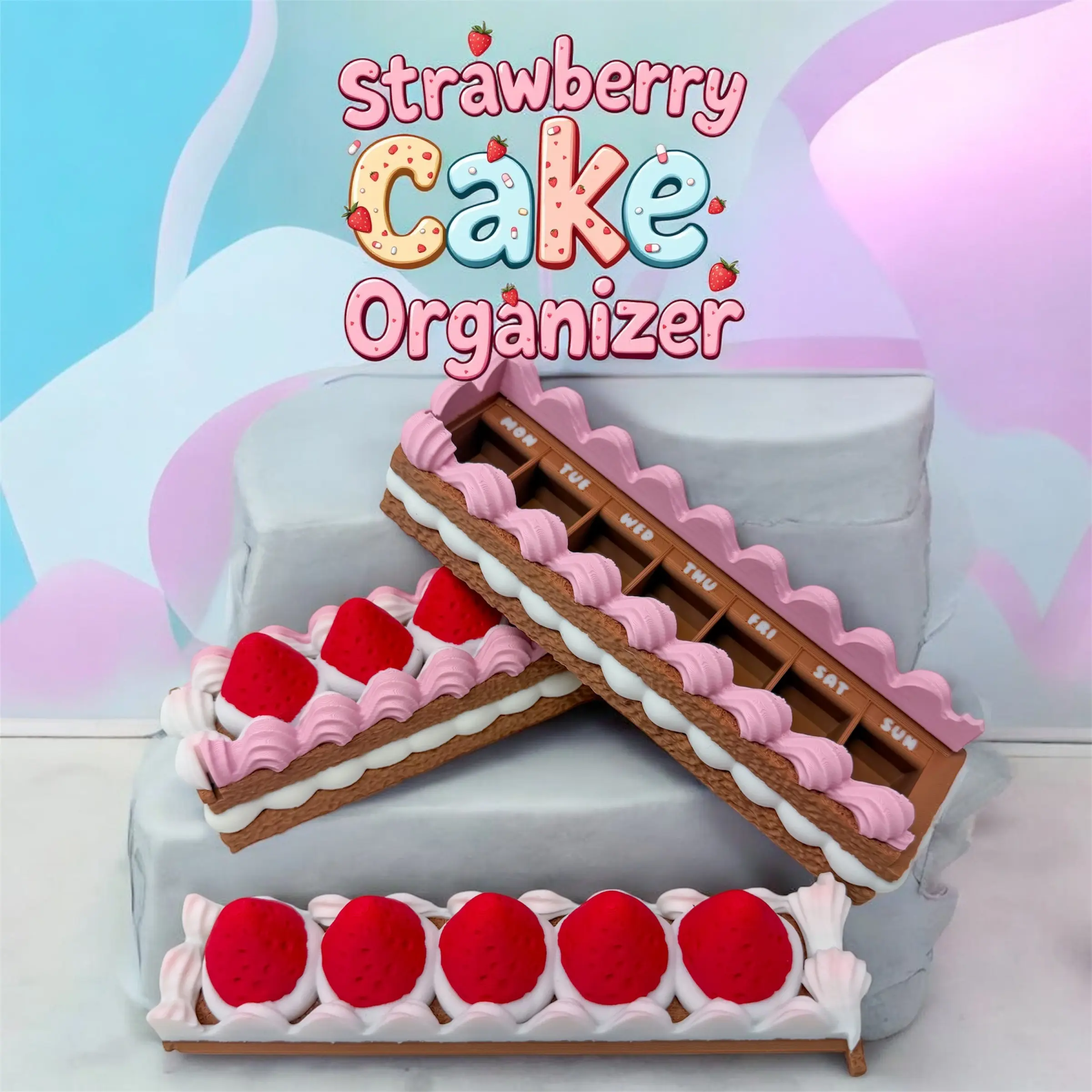Strawberry Cake Pill Box | Cute Weekly Pill Organizer | Dessert Strawberry Cake Pill Box | Cute Weekly Pill Organizer | Dessert