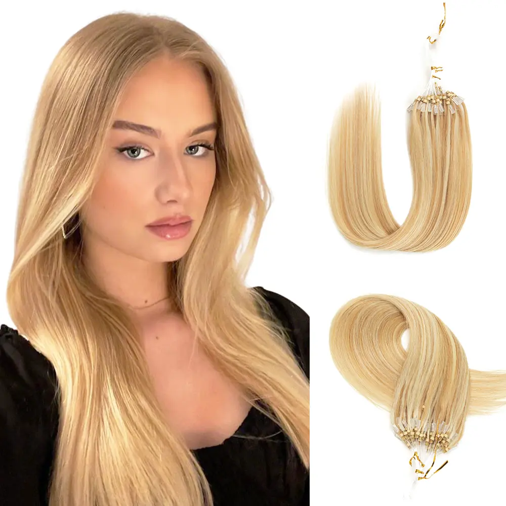 Women's Soft Human Hair Micro Loop Extensions - 12 in, 30g/Pack, Fishing Line Design, Texturizing, Easy At-Home Installation, Natural Straight Extensions (Blonde, Brown, Black, 1B, P18-613)