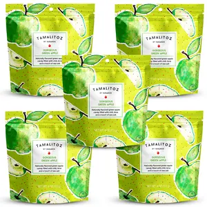 Gorgeous Green Apple (5-Pack)   Crisp green apple ribbon candy pillows packed with a sharp chili, lime, and sea salt center. Forget the orchard—this is a tangy, salty, spicy strike to the senses. Hard crunch, heavy heat. Call me hot, not sweet.