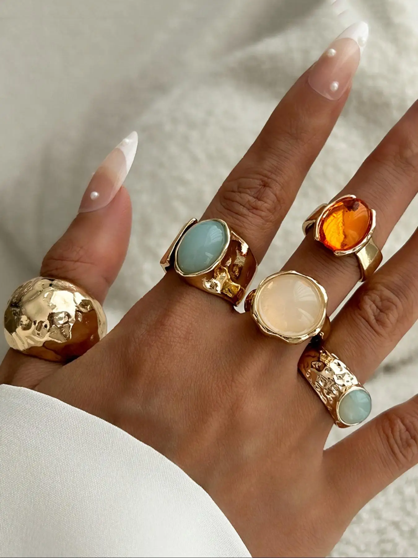Vintage Stone Decorated Ring Set, Fashion Rings for Party, Daily Clothing Decor, Trendy All-match & Exquisite Jewelry for Birthday Gift