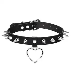 OIDEA Black Gothic Heart Pendant Choker Necklace for Women - PU Leather, Studded Spike Rivet, Adjustable Punk Hardcore Edgy Festival Costume Jewelry, Heart Pendant Necklace, Gothic Necklaces