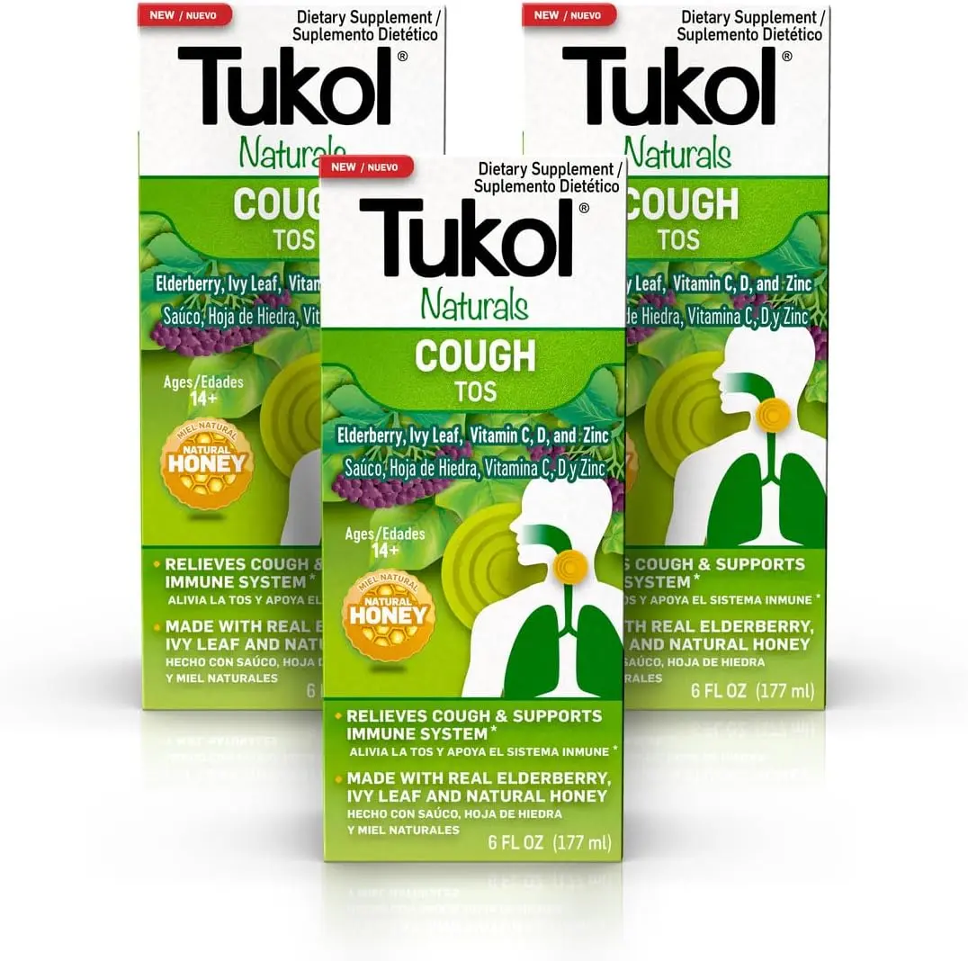 TUKOL Naturals Liquid Cough Syrup for Ages 14+, 3 Pack, Infused with Pure Honey and Natural Ingredients, 6 oz each. 3 Pack