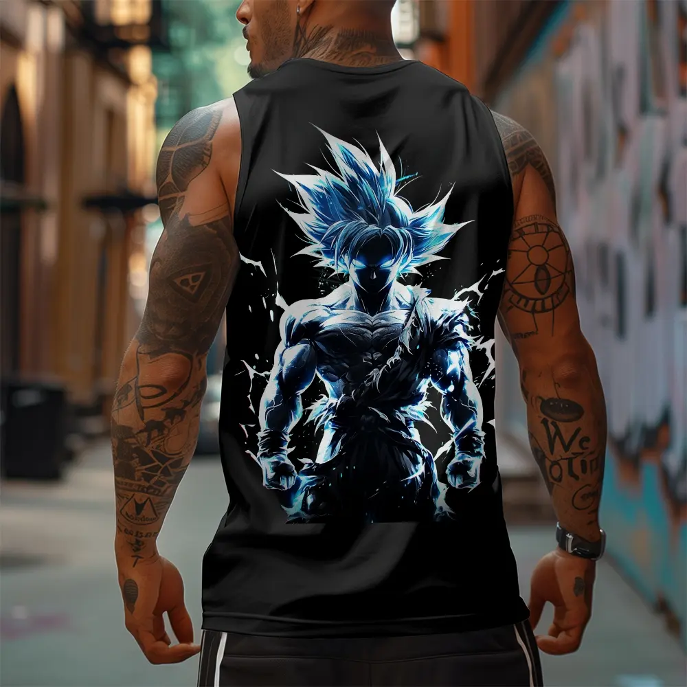 Urban Street Dragon Ball DBZ Goku Unisex Summer Outfits - Men Streetwear 80s 90s Graphic Tees, Cotton Anime Tank Tops  Fitness Double Layer Short Men Gifts Sleeveless Breathable