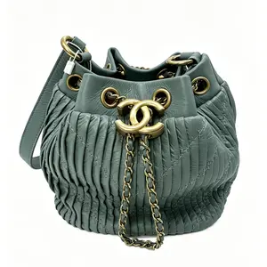 Pre-owned CHANEL Coco Pleats Drawstring Bag 24M Blue
