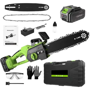 Mini  12inch,  Cordless w Automatic Oiler, Handheld Electric Power Chain  w  Lock, Brushless ,Chainsaws for /Trees Trimming (Green - 1 , 12 INch)