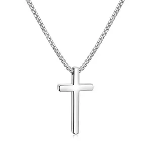 Stainless Steel Cross Necklace for Men and Women (Unisex), Mens Necklaces with 2.5mm Cross Chain