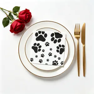 Pet Dog Paw Print Birthday Party Disposable Paper Towels, Fun Pet Theme Napkins for Parties, Eco-Friendly Single-Use Supplies