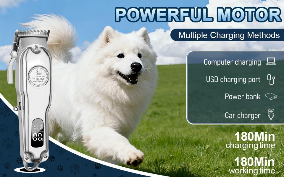 High-power pet hair clipper, grooming trimmer for dogs & cats. Low noise & no hair jamming, comes with guide combs & full accessories.