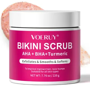 Bikini Area Exfoliator with 10% AHA+BHA & Turmeric, Ingrown Hair & Razor Bumps for Bikini Underarm Area, Skin Moisturizing, Smoothing, Even Skin Tone Exfoliating Body Scrub with Walnut Shell Powder