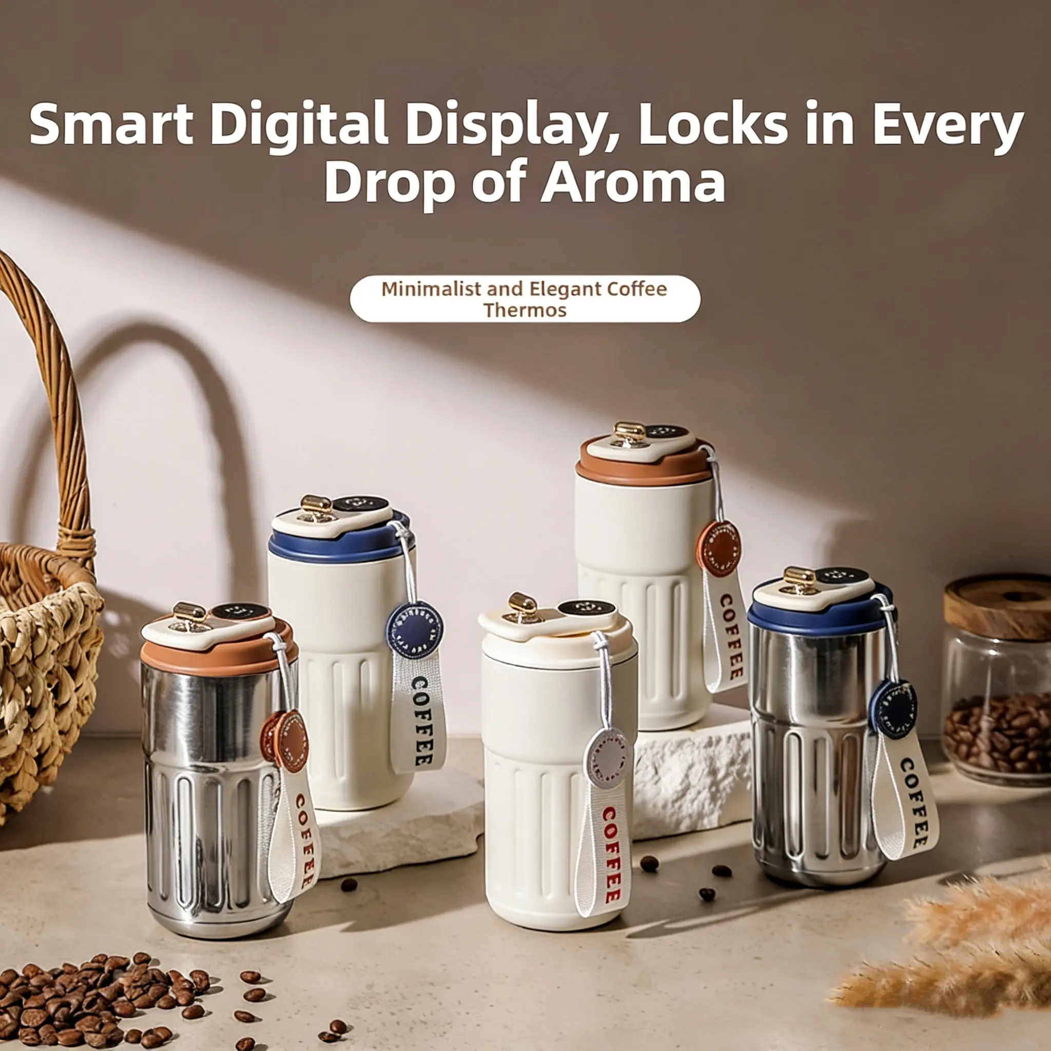 Lightweight Stainless Steel Tumbler, Temperature Display Insulated Vacuum Mug with Strap, Portable Drinkware for Travel Daily Use, Stylish Gift for Couples’ Valentine’s Day & Birthday
