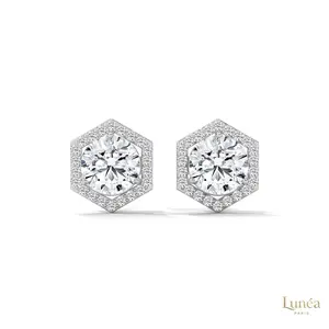 0.22 CT. Hexagon Halo Lab Diamond Stud Earrings | Lab Grown | 14K Gold & Platinum