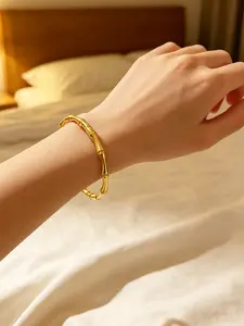 Classic Stainless Steel Bamboo Bracelet, New Chinese Style Open Clasp, Unisex Cold Tone Wristband, Perfect for Daily Casual Wear